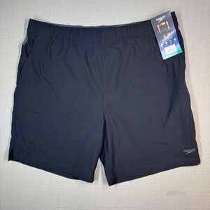 Speedo Mens Tech Volley Swim Lined Shorts Black UPF 50+ Size XL NWT